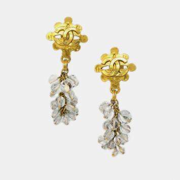 Pre Owned Chanel Dangle Earrings Clip-On Gold 94P