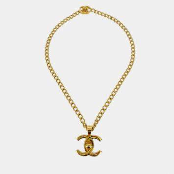 Pre Owned Chanel Turnlock Charm Gold Chain Necklace 97P