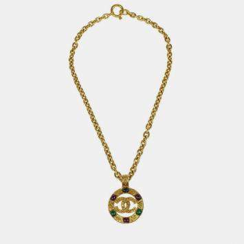 Pre Owned Chanel Gripoix Gold Chain Pendant Necklace Medallion 94A