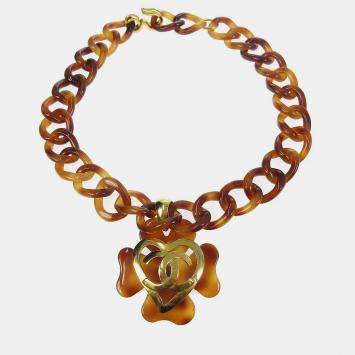 Pre Owned Chanel Clover Pendant Necklace Acrylic 95P