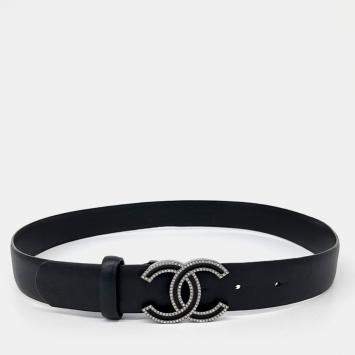 Pre Owned Chanel Black Leather Belt