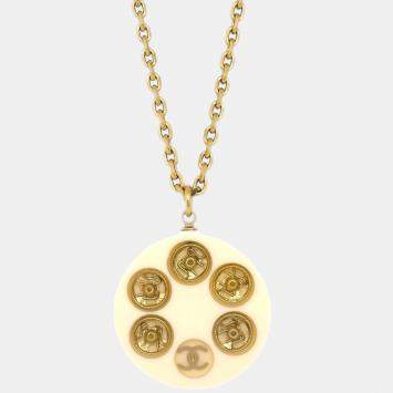 Pre Owned Chanel Pendant Necklace Gold White