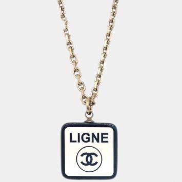 Pre Owned Chanel No5 Ligne Chain Necklace Pendant Gold White