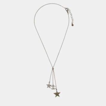 Pre Owned Chanel Chain Necklace Pendant Rhinestone Silver