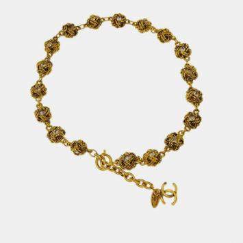 Pre Owned Chanel Chain Necklace Gold Rhinestone