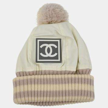 Pre Owned Chanel White Sport Line Knit Cap Size M