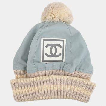 Pre Owned Chanel Light Blue Knit Cap Hat Sport Line Size M