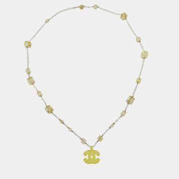 Pre Owned Chanel CC Pendant Necklace Yellow