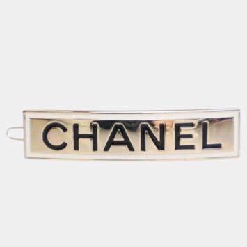 Pre Owned Chanel Gold Enamel Logo Hairclip