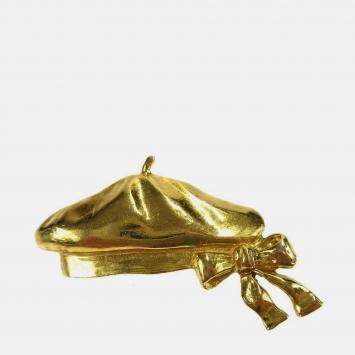 Pre Owned Chanel Hat Bow Brooch Pin Gold