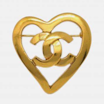 Pre Owned Chanel CC Heart Brooch Gold
