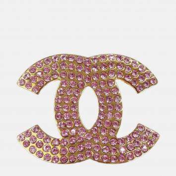 Pre Owned Chanel CC Brooch Pin Rhinestone Gold