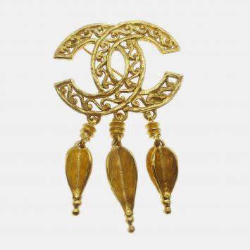 Pre Owned Chanel CC Fringe Brooch Pin Gold