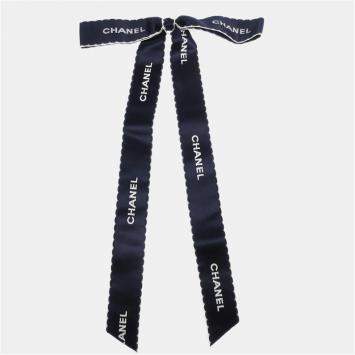 Pre Owned Chanel Bow Motif Brooch Pin Navy Satin