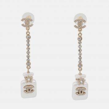 Pre Owned Chanel Perfume Bottle Swing Earrings Metal Rhinestone