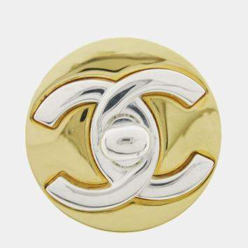 Pre Owned Chanel Medallion Turnlock Brooch Pin Gold