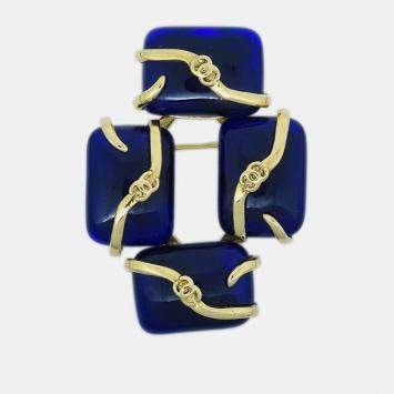 Pre Owned Chanel Gripoix Brooch Pin Gold Blue