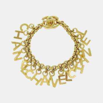 Pre Owned Chanel Turnlock Gold Chain Bracelet