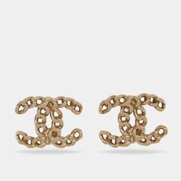 Pre Owned Chanel CC Gold Tone Earrings