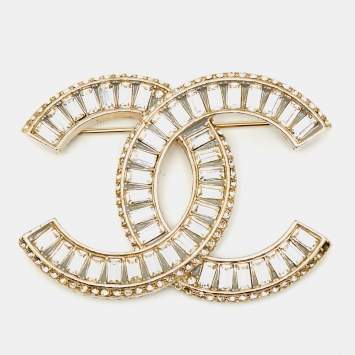 Pre Owned Chanel CC Crystals Enamel Gold Tone Brooch