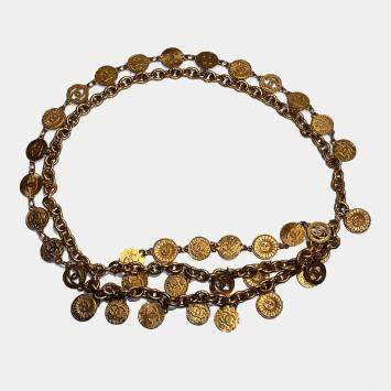 Pre Owned حزام 93P فينتاج طبقات عملة ميدالية سلسلتين (90 سم)