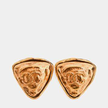 Pre Owned Chanel Gold Tone Triangle Clip-on Earrings