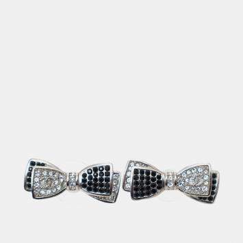 Pre Owned Chanel 2017 Black/Silver Crystal Bow Earrings
