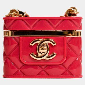 Pre Owned Chanel 2022 Magenta Resin Mini Vanity Case Pendant Chain Necklace