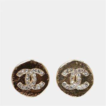 Pre Owned Chanel Gold Tone Round Crystal Embellished Earrings