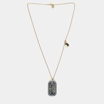 Pre Owned Chanel Black Plastic Coco Chanel Pearl Tag Necklace