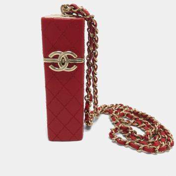 Pre Owned Chanel Coco Mark Cc Lip Case Chain Shoulder Bag Leather Red