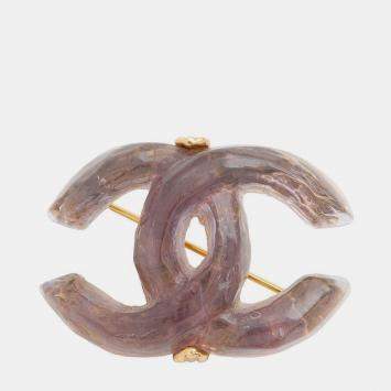 Pre Owned Chanel Cc Logo Brooch Purple Metal Plastic
