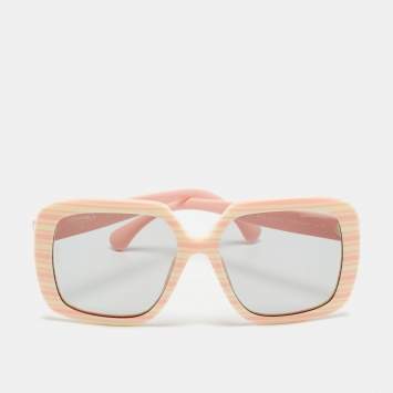 Pre Owned نظارة شمسية شانيل بإطار مخطط 71599 خوخي/رمادي