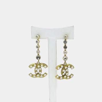 Pre Owned Chanel Logo Gold Tone Earrings