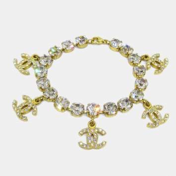 مملوكة مسبقًا Chanel CC Charm Rhinestone Chain Bracelet Gold