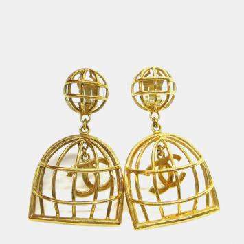 مملوكة مسبقًا Chanel Birdcage Dangle Earrings Clip-On Gold