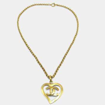 Pre Owned Chanel Heart Chain Pendant Necklace Gold 95P