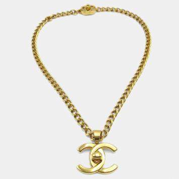 Pre Owned Chanel Turnlock Chain Pendant Necklace Gold
