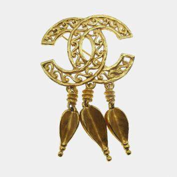 Pre Owned Chanel Cc Fringe Brooch Pin Gold