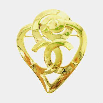 Pre Owned Chanel Heart Brooch Pin Gold