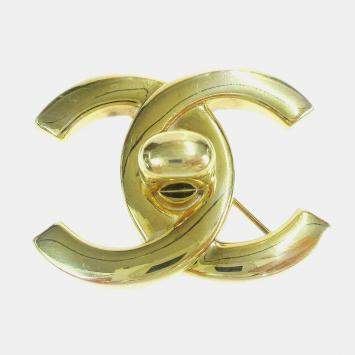 Pre Owned Chanel Turnlock Brooch Pin Gold Large
