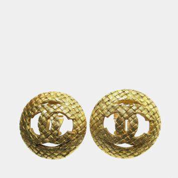 Pre Owned Chanel Button Earrings Clip-On Gold