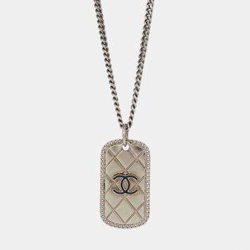 Pre Owned Chanel Chain Necklace Silver Rectangle