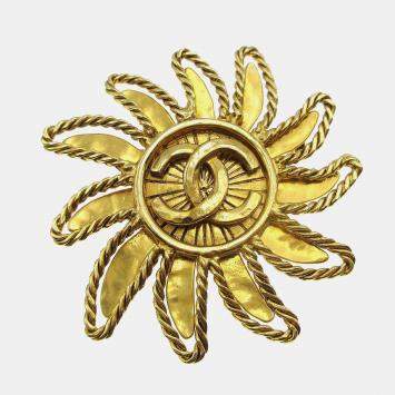 Pre Owned Chanel Sun Brooch Pin Gold