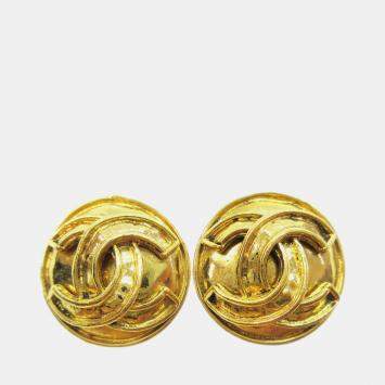 Pre Owned Chanel Button Earrings Clip-On Gold