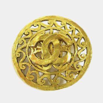 Pre Owned Chanel Medallion Brooch Pin Gold
