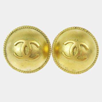 Pre Owned Chanel Button Earrings Clip-On Gold