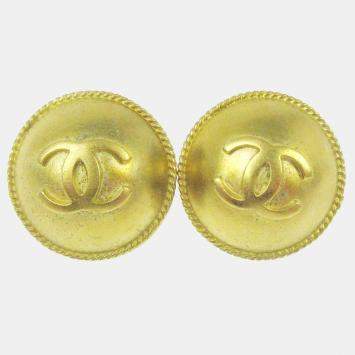 Pre Owned Chanel Button Earrings Clip-On Gold
