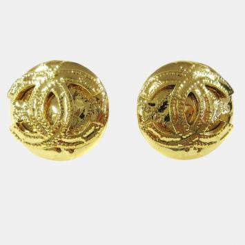 Pre Owned Chanel Button Earrings Clip-On Gold