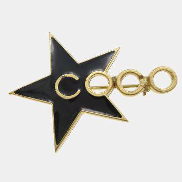 Pre Owned Chanel Star Brooch Pin Black